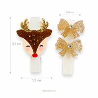 Lilies & Roses NY Reindeer Glitter Bows Hair Clips