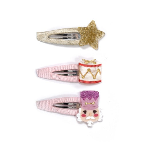 Lilies & Roses NY Nutcracker Drum Star Pink Fabric Snap Clips
