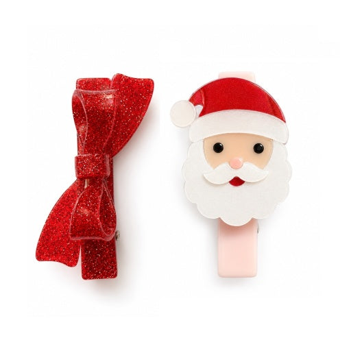 Lilies & Roses NY Santa Red Glitter Bow Hair Clips