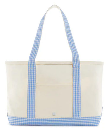 Medium Natural Coated Canvas Tote with Gingham Trim