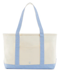 Medium Natural Coated Canvas Tote with Gingham Trim