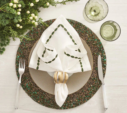 Swag Napkin in White, Green & Gold