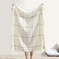Ecru & Taupe Windowpane Cashmere/Lambswool Throw