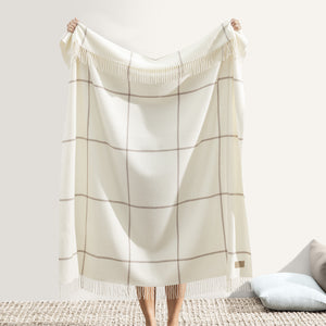 Ecru & Taupe Windowpane Cashmere/Lambswool Throw