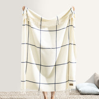 Ecru & Navy Windowpane Cashmere/Lambswool Throw