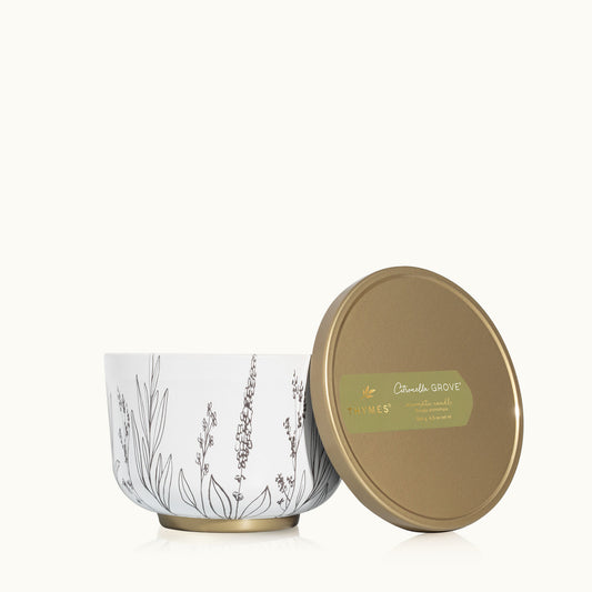 Outdoor Oasis Citronella Grove Poured Candle Tin with Gold Lid