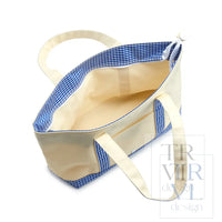 Medium Natural Coated Canvas Tote with Gingham Trim - Sky