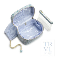 Luxe Train2 Cosmetic Case - Hamptons Floral with Chambray Pinstripe Liner