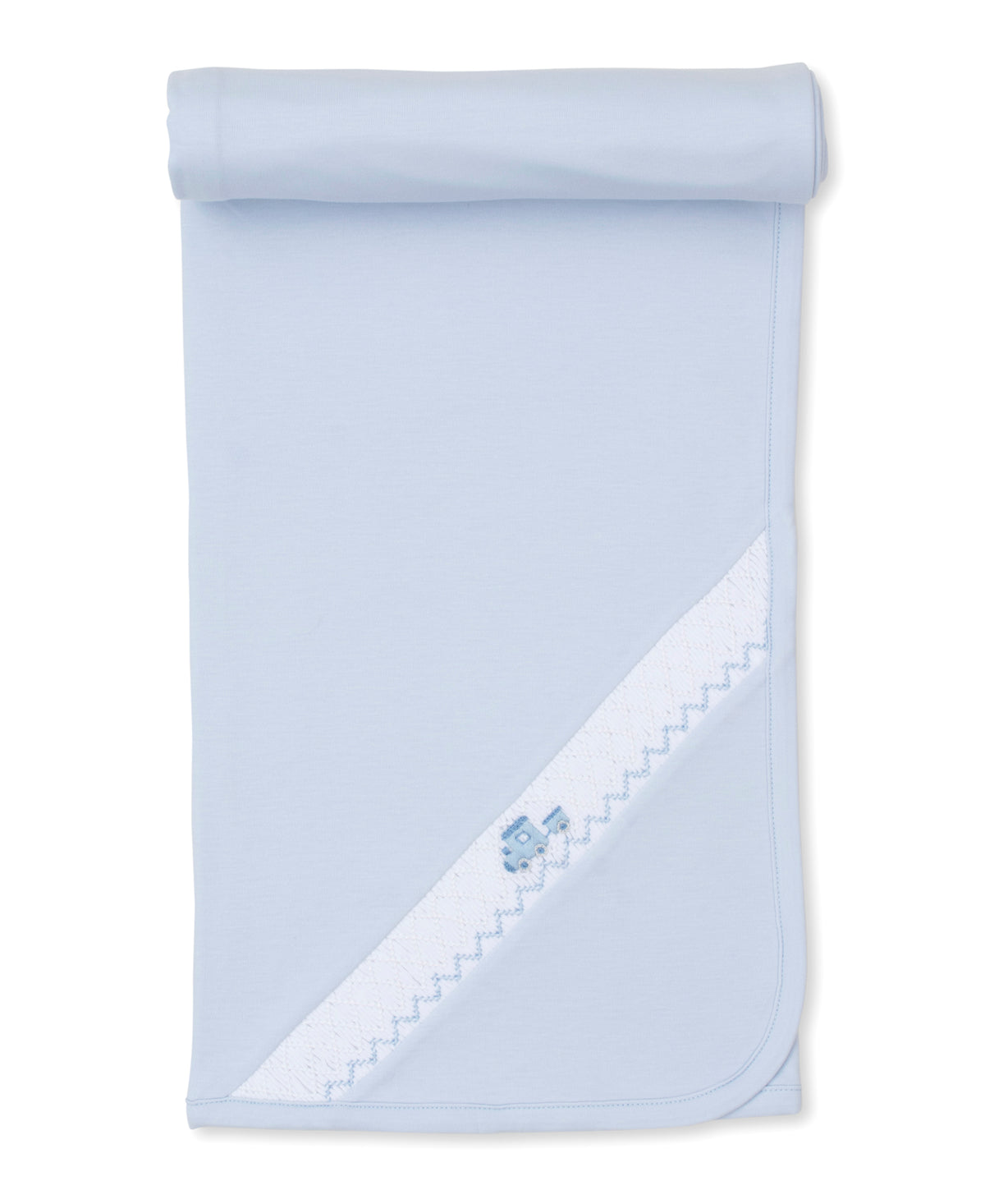 Light Blue Train Hand Embroidered Blanket