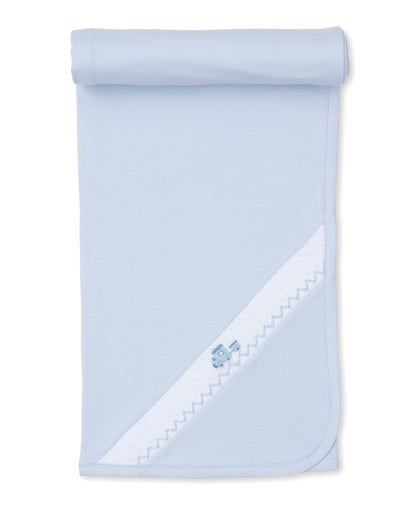 Light Blue Train Hand Embroidered Blanket