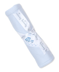 Light Blue Train Hand Embroidered Blanket