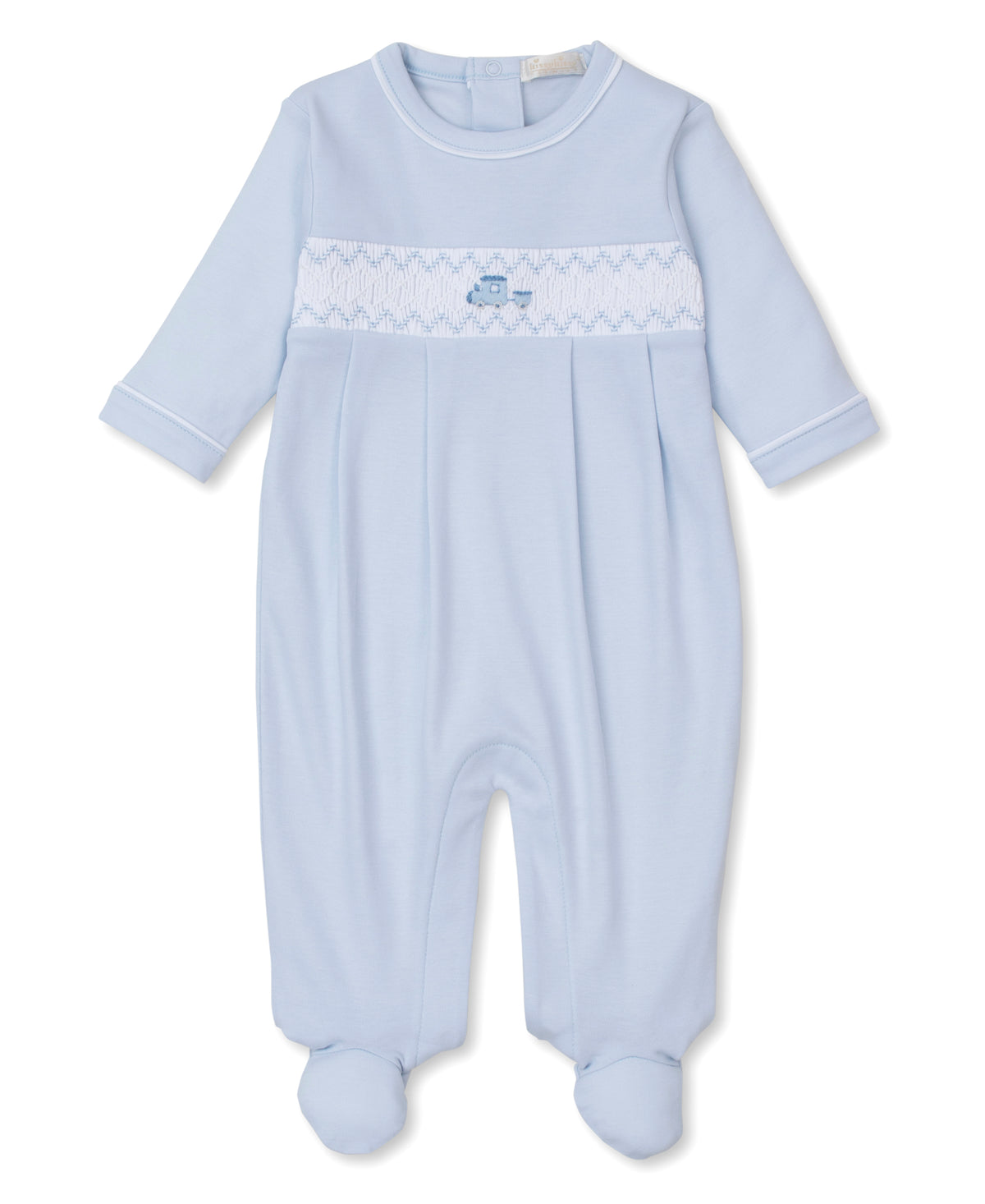 Light Blue Train Hand Smocked Footie