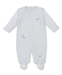 Light Blue Footie w/ Hand Emb Str - SCE Crabs & Whales