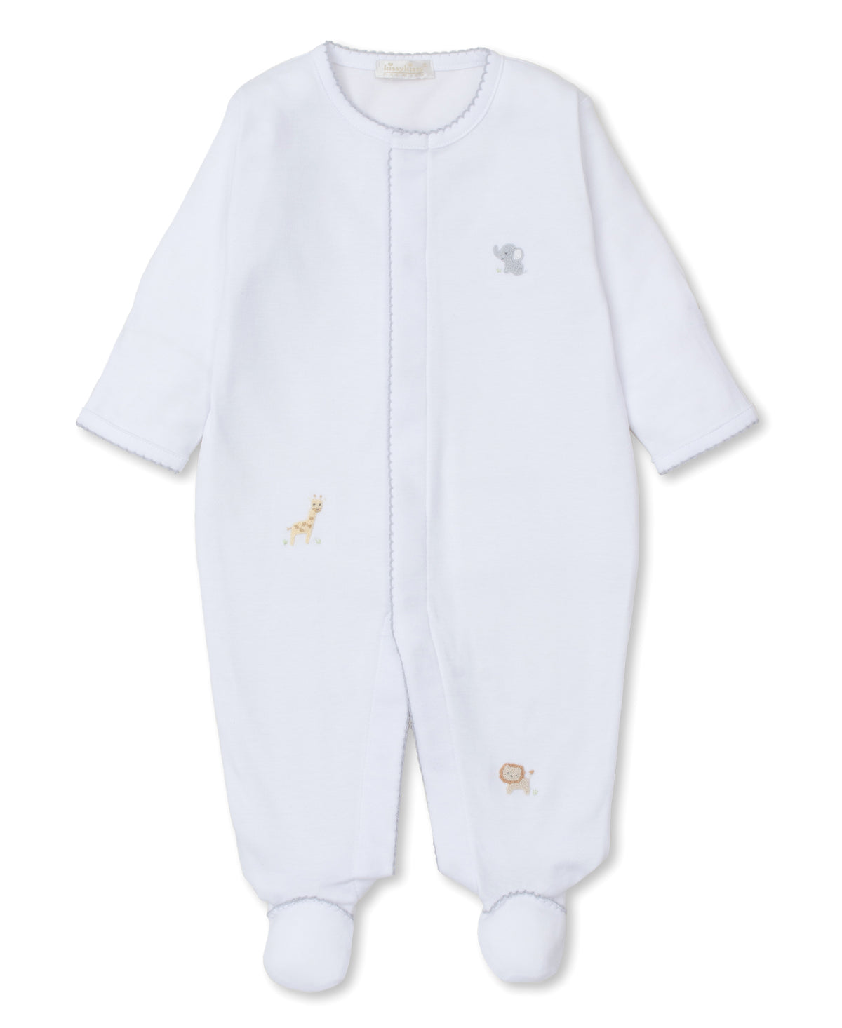 White and Silver Jungle Mates Hand Embroidered Footie