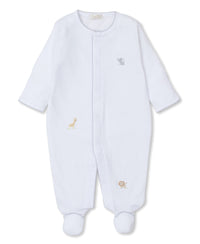 White and Silver Jungle Mates Hand Embroidered Footie