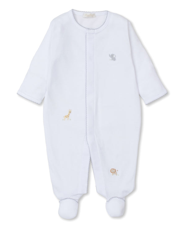 White and Silver Jungle Mates Hand Embroidered Footie