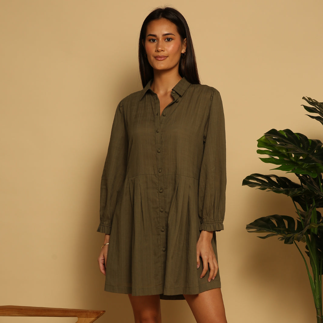 Blakely Mini Dress - Leaf Gingham