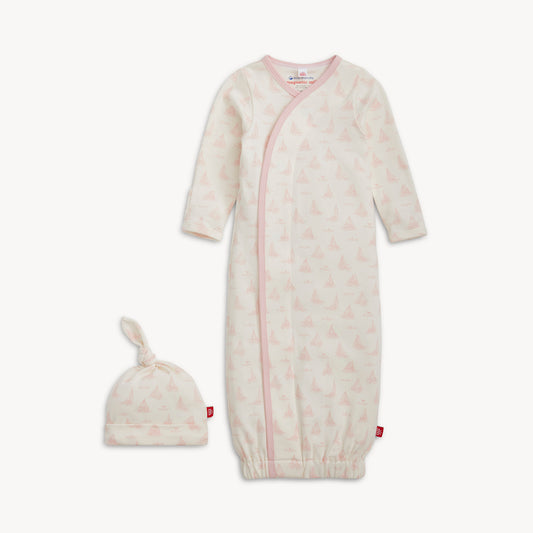 Tiny Tides Pk Org Cot Magnetic Gown + Hat Set