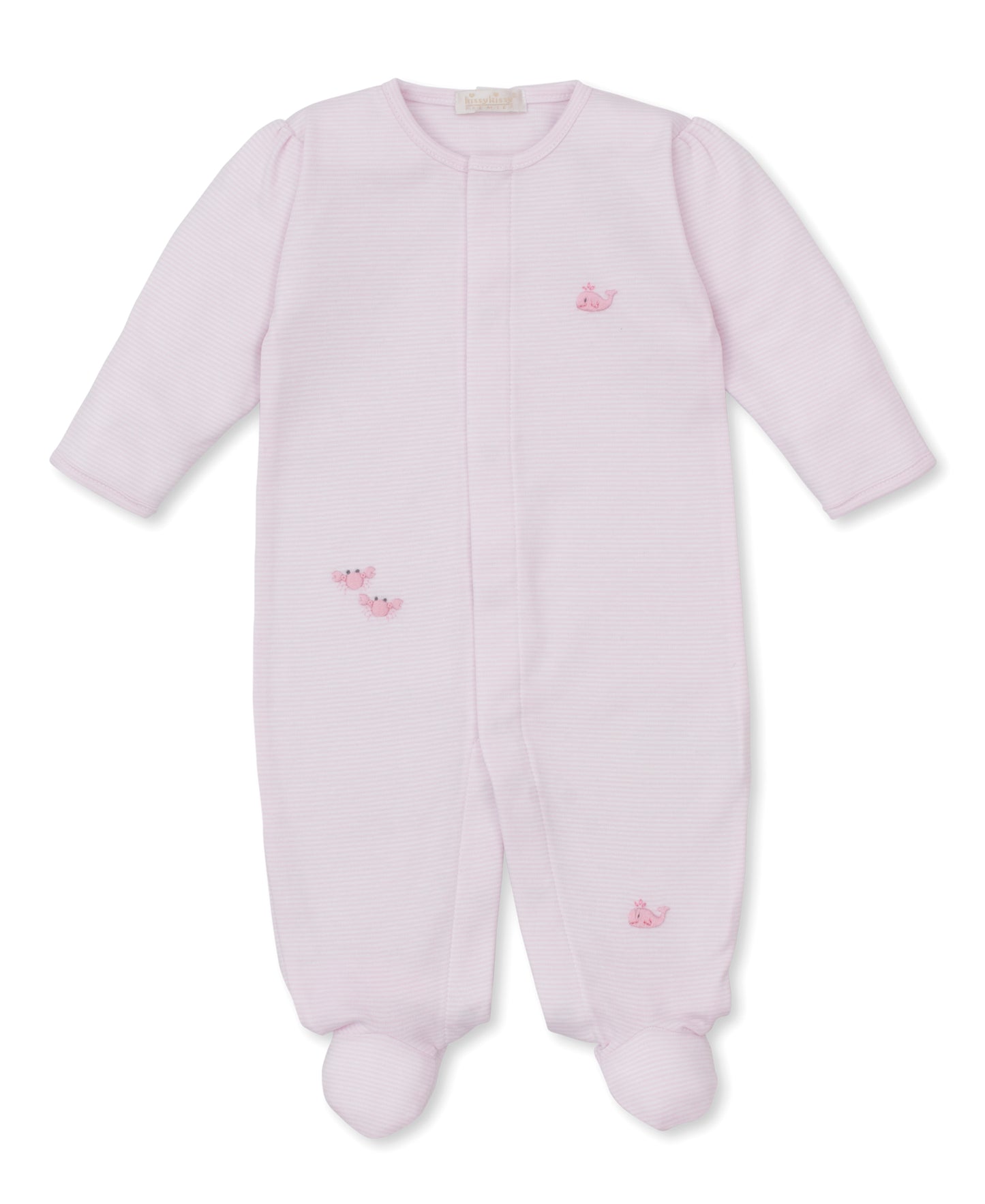 Pink Footie w/ Hand Emb Str - SCE Crabs & Whales