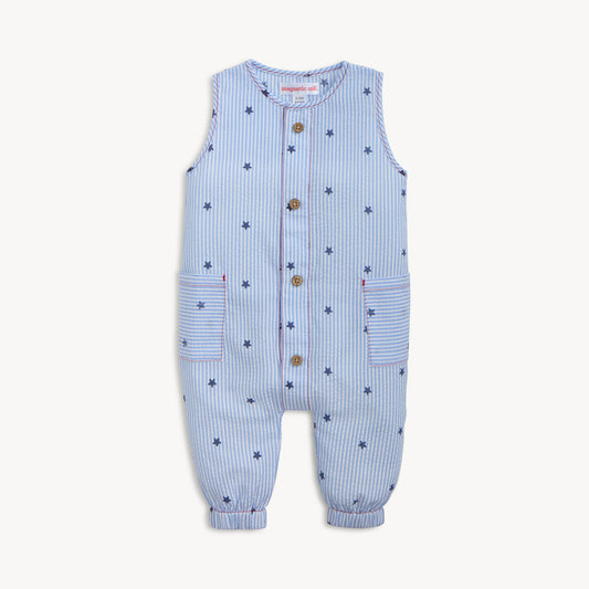 Seersucker Stripe Stars Slvless Pant Romper